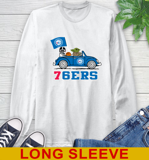 NBA Basketball Philadelphia 76ers Darth Vader Baby Yoda Driving Star Wars Shirt Long Sleeve T-Shirt
