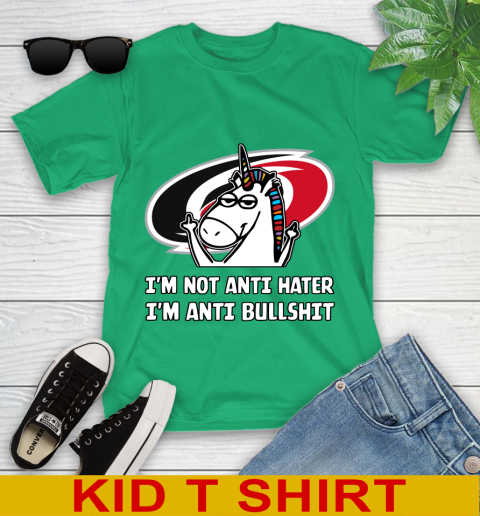 Carolina Hurricanes NHL Hockey Unicorn I'm Not Anti Hater I'm Anti Bullshit Youth T-Shirt 6