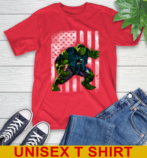 San Jose Sharks Hulk Marvel Avengers NHL Hockey American Flag T-Shirt - Image 13