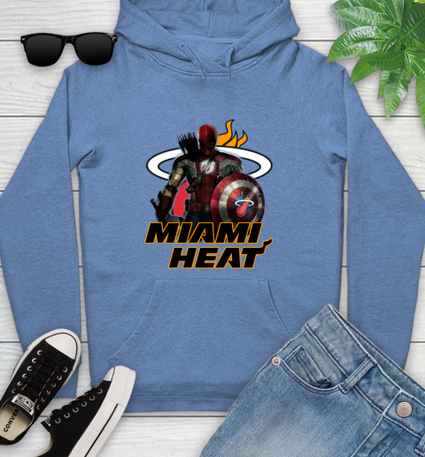 Miami Heat NBA Basketball Captain America Thor Spider Man Hawkeye Avengers Youth Hoodie 12