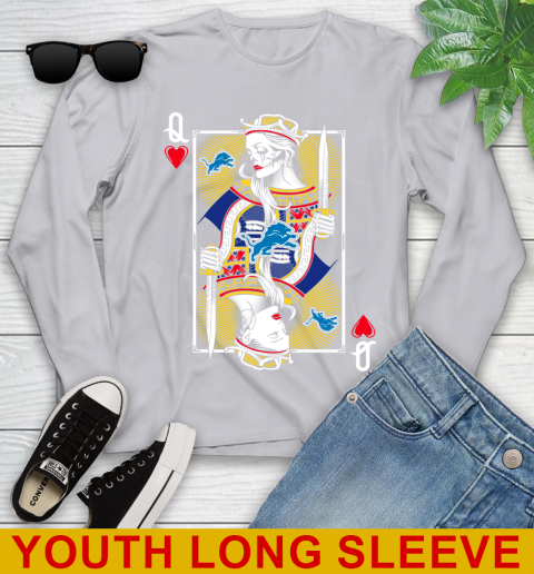 NFL Football Detroit Lions The Queen Of Hearts Card Shirt Youth Long Sleeve 5