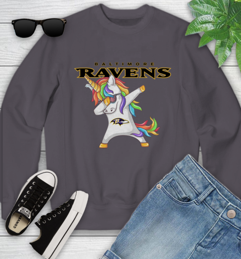 Baltimore Ravens NFL Football Funny Unicorn Dabbing Sports Youth Sweatshirt