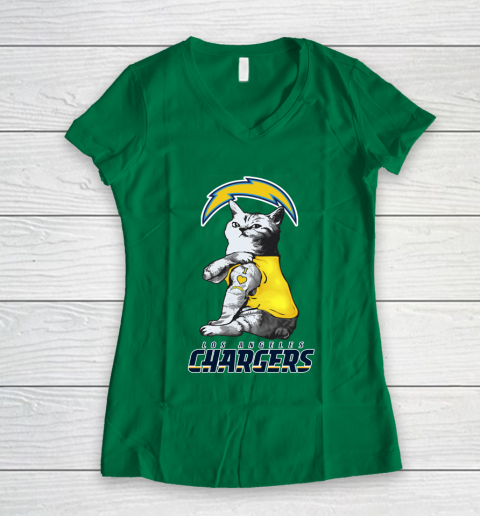 NFL Football My Cat Loves Los Angeles Chargers Women's V-Neck T-Shirt 3