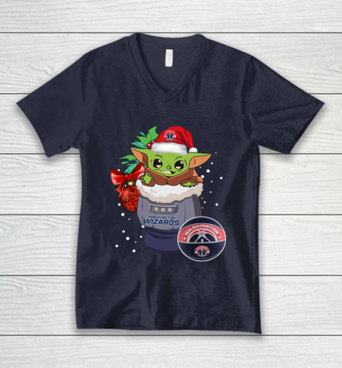 Washington Wizards Christmas Baby Yoda Star Wars Funny Happy NBA V-Neck T-Shirt 3