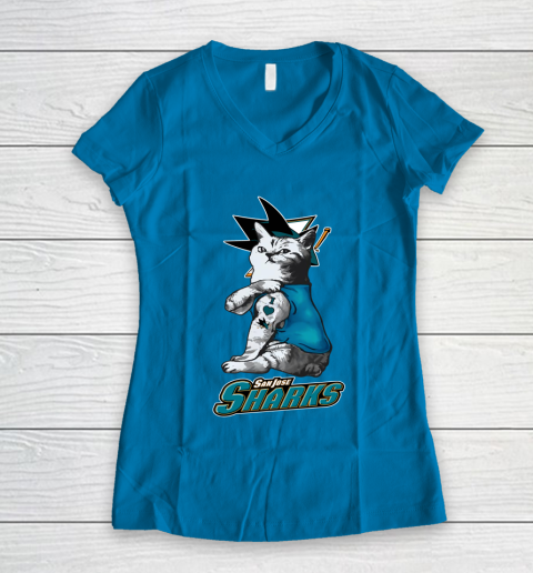 NHL My Cat Loves San Jose Sharks Hockey Women's V-Neck T-Shirt 5