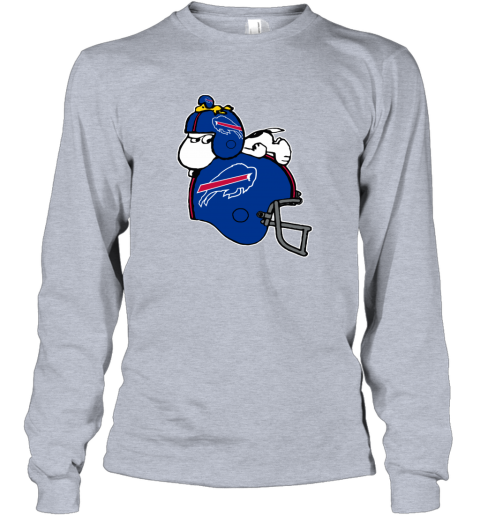 ivea snoopy and woodstock resting on buffalo bills helmet long sleeve tee 14 front sport grey