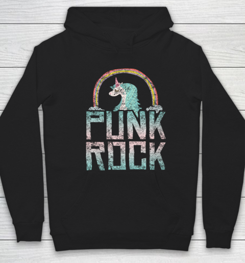 Punk Rock Music Band Unicorn Rainbow Distressed Hoodie