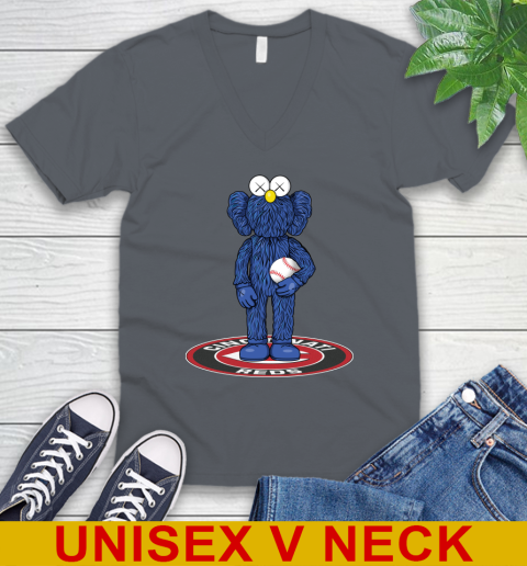 MLB Baseball Cincinnati Reds Kaws Bff Blue Figure Shirt V-Neck T-Shirt 5