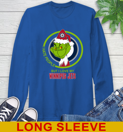 Winnipeg Jets NHL Christmas Grinch I Hate People But I Love My Favorite Hockey Team Long Sleeve T-Shirt 9
