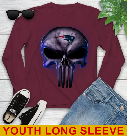 New England Patriots NFL Football Punisher Skull Sports Youth Long Sleeve 6