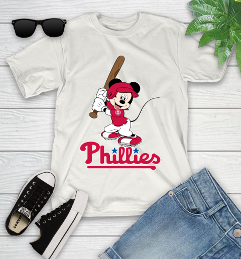 MLB Baseball Philadelphia Phillies Cheerful Mickey Mouse Shirt Youth T-Shirt 2