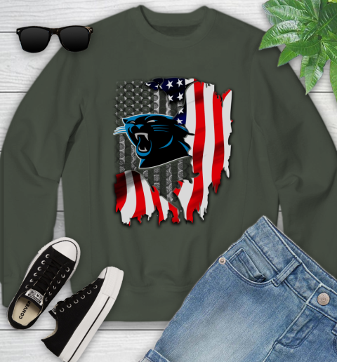 Carolina Panthers NFL Football American Flag Youth Sweatshirt 9