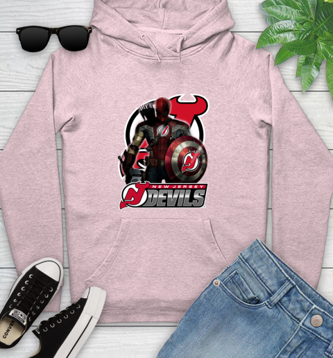 NHL Captain America Thor Spider Man Hawkeye Avengers Endgame Hockey New Jersey Devils Youth Hoodie 10
