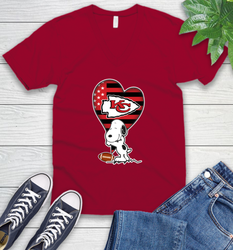 Kansas City Chiefs NFL Football The Peanuts Movie Adorable Snoopy V-Neck T-Shirt 8