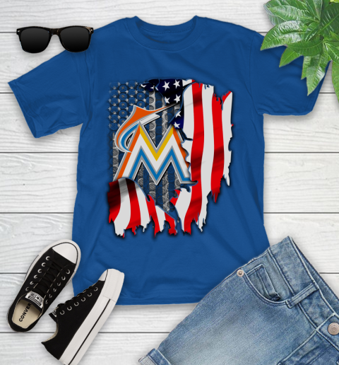 Miami Marlins MLB Baseball American Flag Youth T-Shirt 12