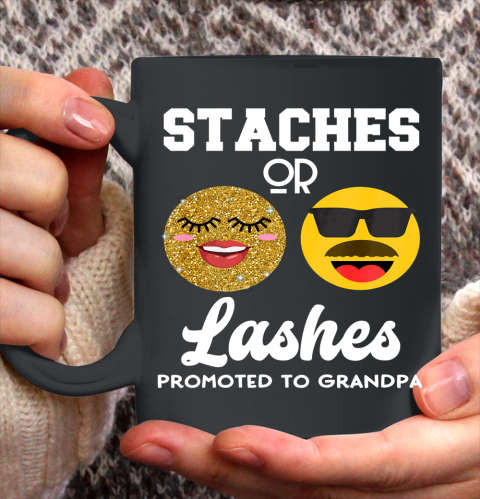 Promoted to Grandpa Lashes or Staches Gender Reveal Party Ceramic Mug 11oz