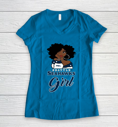 Seattle Seahawks Girl NFL Women's V-Neck T-Shirt 7