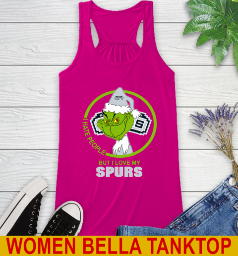 San Antonio Spurs NBA Christmas Grinch I Hate People But I Love My Favorite Basketball Team Racerback Tank 8