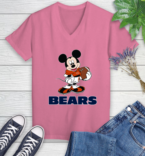 NFL Football Chicago Bears Cheerful Mickey Mouse Shirt Women's V-Neck T-Shirt 11