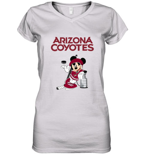 Mickey Arizona Coyotes With The Stanley Cup Hockey NHL Women's V-Neck T-Shirt