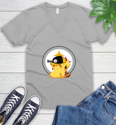 NFL Pikachu Football Sports Pittsburgh Steelers V-Neck T-Shirt 4