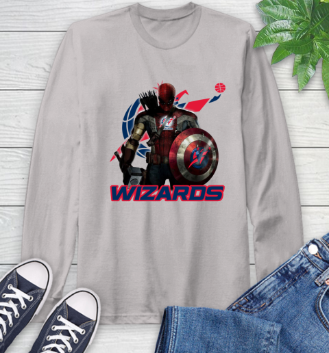 Washington Wizards NBA Basketball Captain America Thor Spider Man Hawkeye Avengers Long Sleeve T-Shirt 12