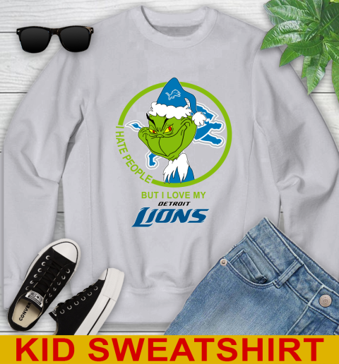 Detroit Lions NFL Christmas Grinch I Hate People But I Love My Favorite Football Team Youth Sweatshirt 4