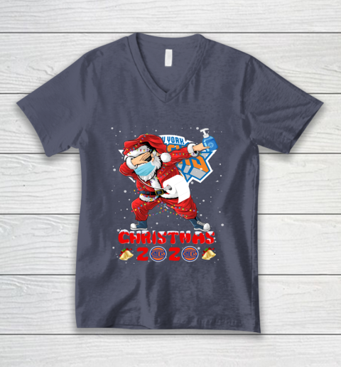 New York Knicks Funny Santa Claus Dabbing Christmas 2020 NBA V-Neck T-Shirt 7
