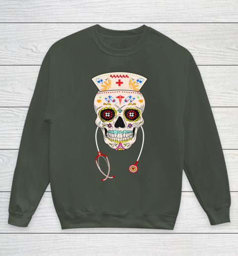 Nurse Sugar Skull Shirt Halloween Day Of The Dead Dia De Los Youth Sweatshirt 8
