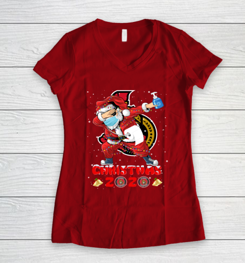 Ottawa Senators Funny Santa Claus Dabbing Christmas 2020 NHL Women's V-Neck T-Shirt 8