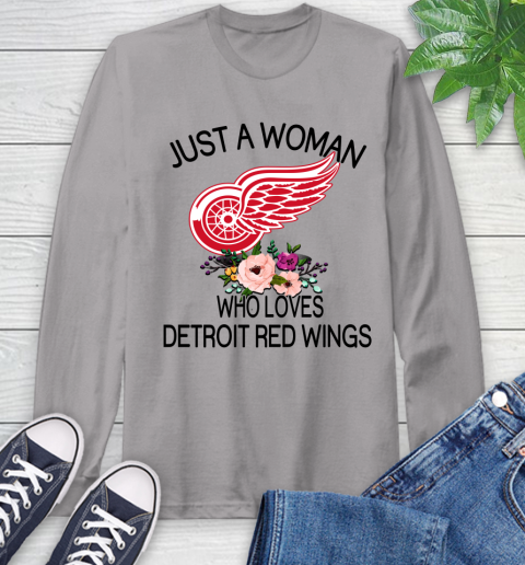 NHL Just A Woman Who Loves Detroit Red Wings Hockey Sports Long Sleeve T-Shirt 4