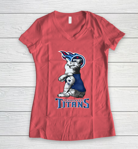 NFL Football My Cat Loves Tennessee Titans Women's V-Neck T-Shirt 4
