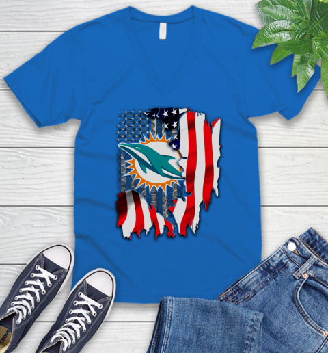 Miami Dolphins NFL Football American Flag V-Neck T-Shirt - Image 6