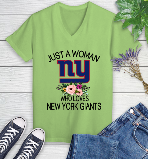 NFL Just A Woman Who Loves New York Giants Football Sports Women's V-Neck T-Shirt 6