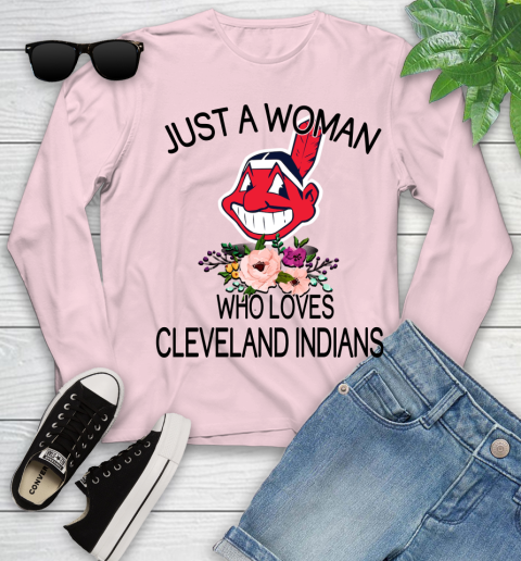 MLB Just A Woman Who Loves Cleveland Indians Baseball Sports Youth Long Sleeve 7