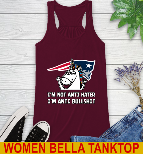 New England Patriots NFL Football Unicorn I'm Not Anti Hater I'm Anti Bullshit Racerback Tank 3
