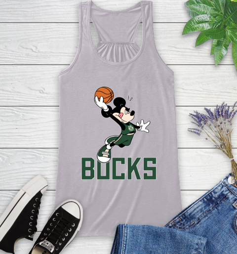 NBA Basketball Milwaukee Bucks Cheerful Mickey Mouse Shirt Racerback Tank 5