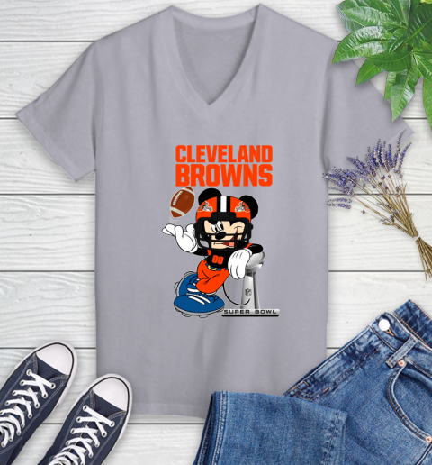 NFL Cleveland Browns Mickey Mouse Disney Super Bowl Football T Shirt Women's V-Neck T-Shirt 4