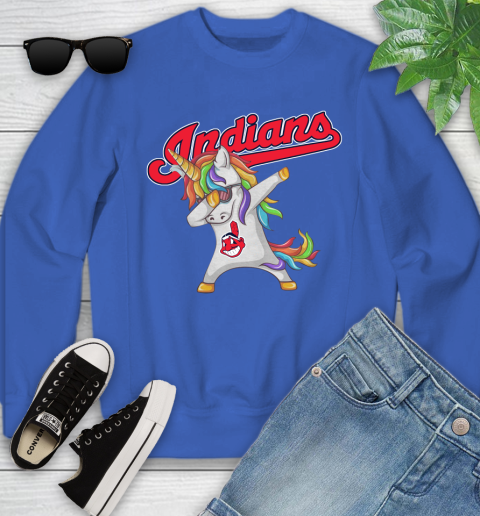 Cleveland Indians MLB Baseball Funny Unicorn Dabbing Sports Youth Sweatshirt 8