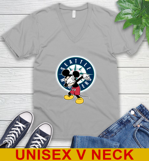 Seattle Mariners MLB Baseball Dabbing Mickey Disney Sports V-Neck T-Shirt 4