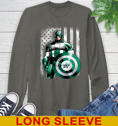 Dallas Stars NHL Hockey Captain America Marvel Avengers American Flag Shirt Long Sleeve T-Shirt 10