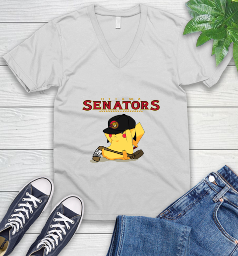 NHL Pikachu Hockey Sports Ottawa Senators V-Neck T-Shirt