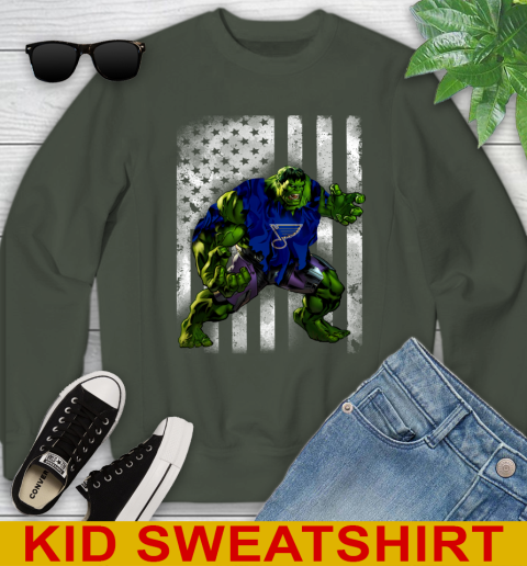 St.Louis Blues Hulk Marvel Avengers NHL Hockey American Flag Youth Sweatshirt 8