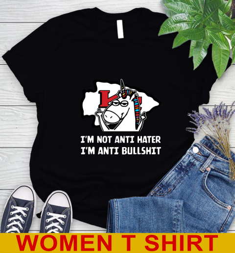 Kansas City Chiefs NFL Football Unicorn I'm Not Anti Hater I'm Anti Bullshit Women's T-Shirt 2