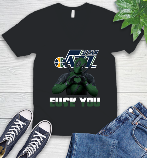 NBA Utah Jazz Deadpool Love You Fuck You Basketball Sports V-Neck T-Shirt