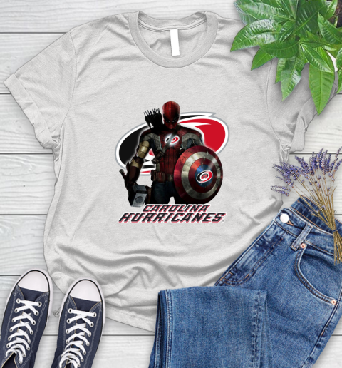 NHL Captain America Thor Spider Man Hawkeye Avengers Endgame Hockey Carolina Hurricanes Women's T-Shirt