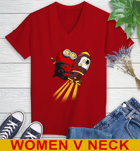 NFL Football Washington Redskins Deadpool Minion Marvel Shirt Women's V-Neck T-Shirt 10