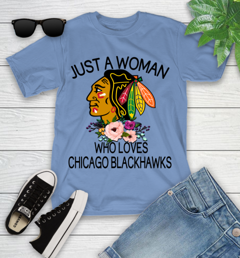 NHL Just A Woman Who Loves Chicago Blackhawks Hockey Sports Youth T-Shirt 9