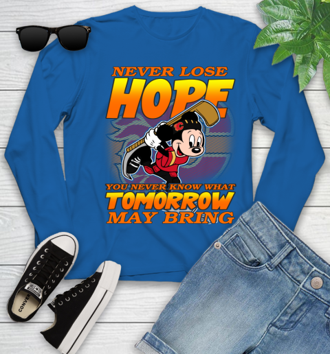 Calgary Flames NHL Hockey ootball Mickey Disney Never Lose Hope Youth Long Sleeve 10