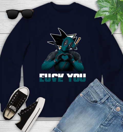 NHL San Jose Sharks Deadpool Love You Fuck You Hockey Sports Youth Sweatshirt 2